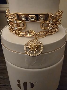 BP Gold-Tone Chain Bracelet with Sunburst Crystal Charm